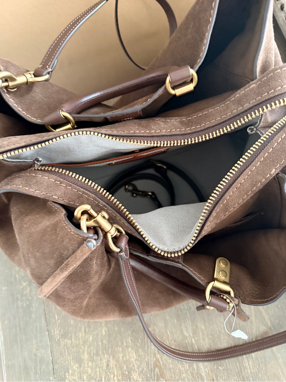 Coach Rogue 40 Chocolate Brown Suede with Gold-Tone Hardware - Picture 7 of 11